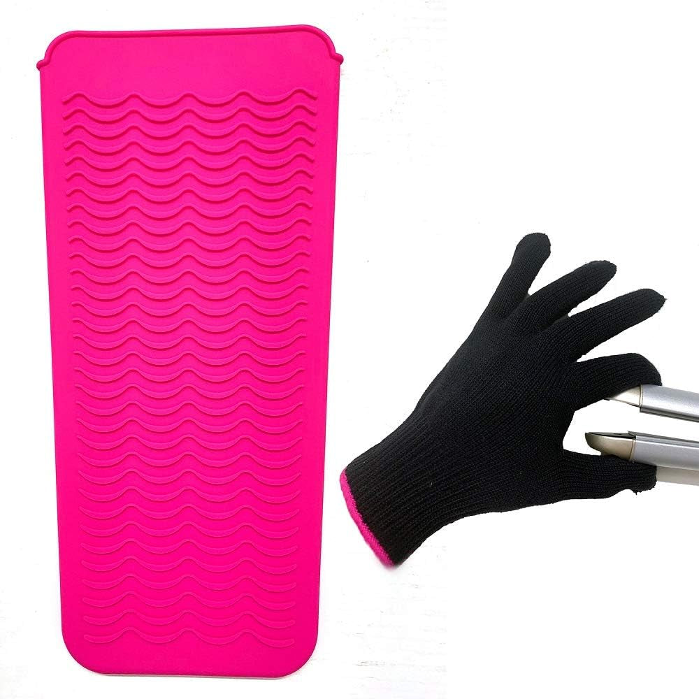 Heat Resistant Mat Pouch and Heat Resistant Glove for Curling Irons, Hair Straightener, Flat Irons and Hair Styling Tools, 28.5Cm X 14Cm, Pink