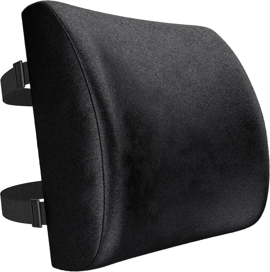 Lumbar Support Cushion, Back Support for Office Chair and Car Seat, Back Rest for Gaming Chair, Memory Foam Pillow, Desk Chair Cushion, Breathable & Washable Cover, Adjustable Straps