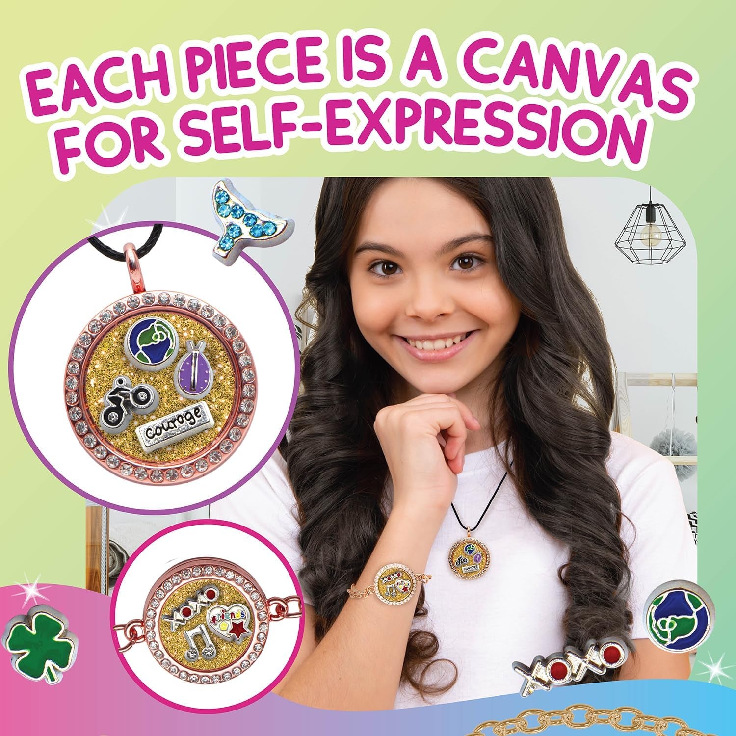 Charmwow Jewelry Making Kit for Girls 8-12 - 9 Year Old Girl Gifts Idea, Birthday Gifts for Girls & Tweens - Necklace & Bracelet Set with Lockets & Mini Charms