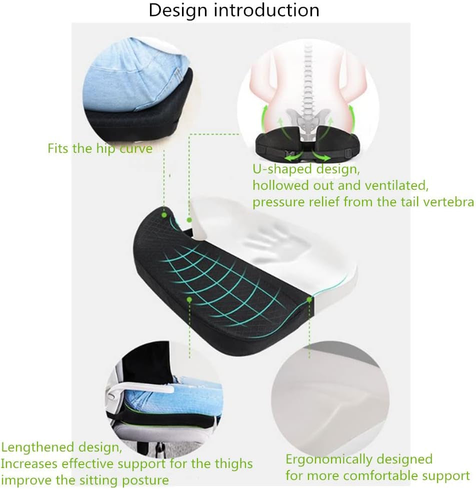 Ergonomic Memory Foam Cushion, Slip Resistant and Comfortable, Relieve Sciatic Nerve, Used for Car Seats, Office Chairs, Dining Chairs, Etc (Black)