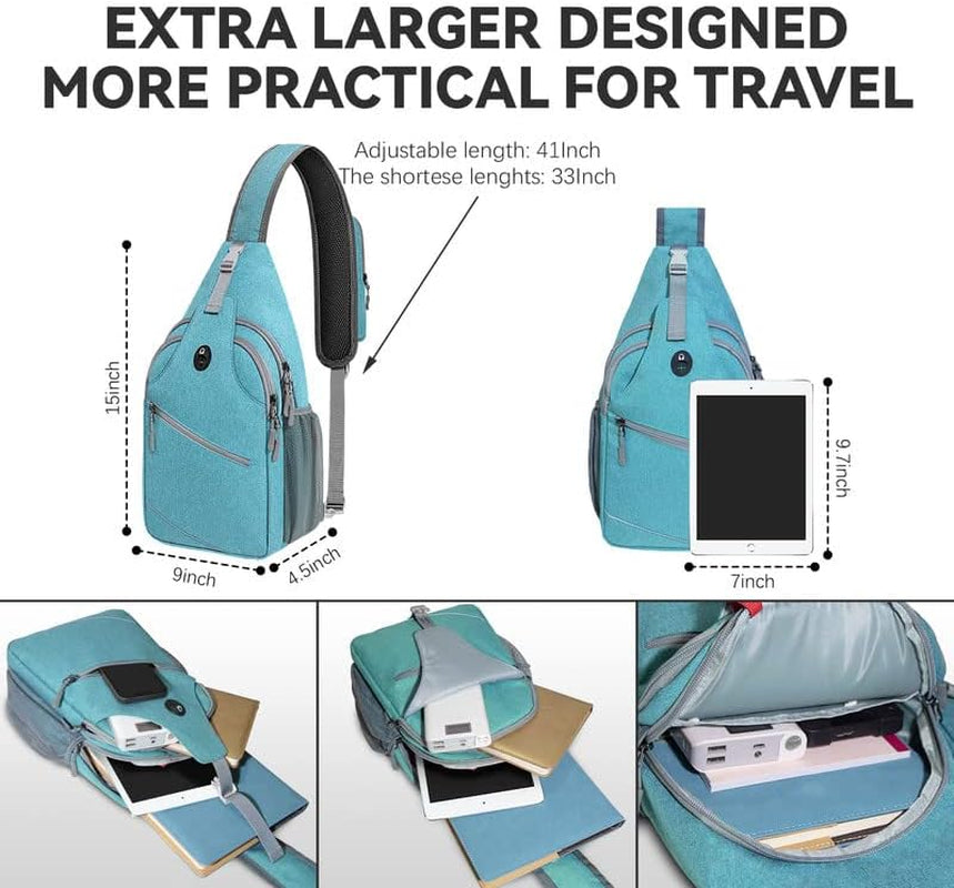 Crossbody Backpack for Women, Sling Backpack Women, Casual Daypack Chest Backpacks with Earphone Hole, Lightweight Travel Back Pack Hiking Single One Strap Travel Gifts for Men Women