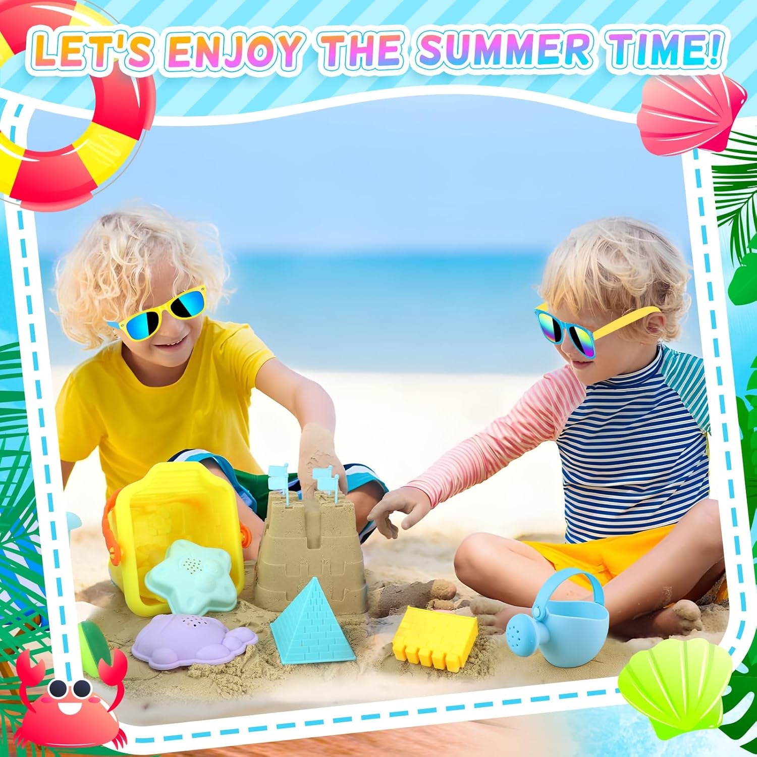 42 PCS Beach Toys and Sand Toys, Sandbox Toys Beach Toys for Kids 3-10, Kids Beach Toys with Sand Bucket, Mesh Bags, Kids Sunglasses, Sand Castle Toys for Beach, Sand Toys for Toddlers Age 3-5