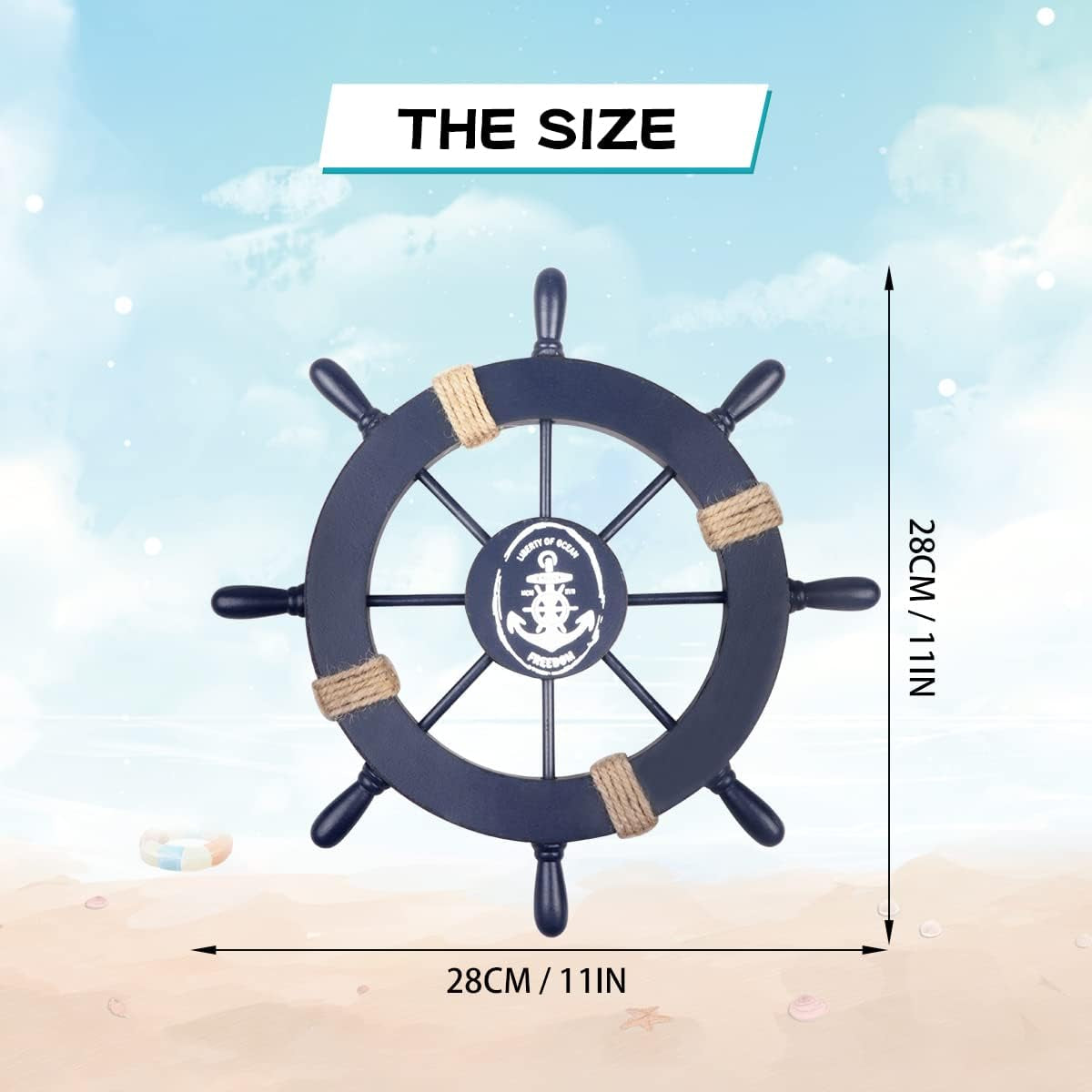 Fangoo 2 Pack 28 CM Wooden Ship Wheel and 33 CM Wood Anchor with Rope Nautical Boat Steering Rudder Wall Decor Door Hanging Ornament
