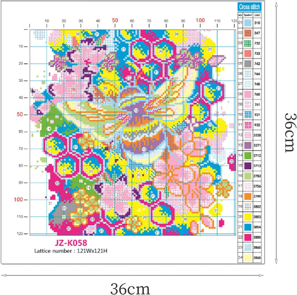 DIY Cross Stitching Kits Stamped Kit Cross-Stitching Counted Cross Stitch Bee 11CT Stamped Cross Stitch Kit 11CT Fabric Embroidery Crafts Kit for Home Decoration Flowers 36 * 36CM