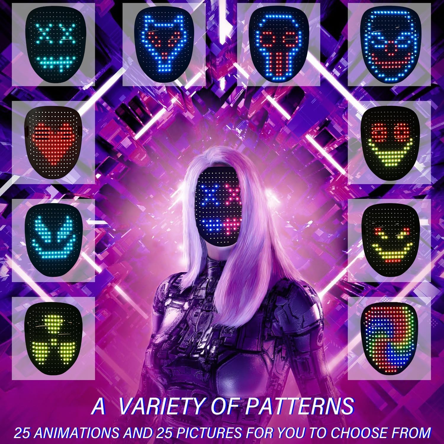 Led Mask with Gesture Sensing,Unisex LED Lighted Face Transforming Mask for Costume Cosplay Party Masquerade