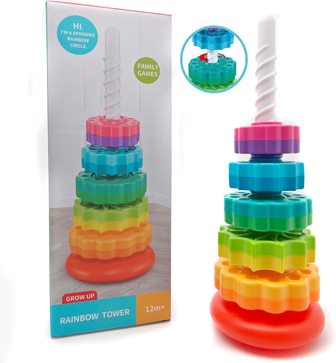 Spinning Stacking Toys, Educational Toddler Toy Stacking Rings Baby Toys, Montessori Toy for Girls and Boys, Spin Gears Christmas Birthday Gift for 1-3 Year Old