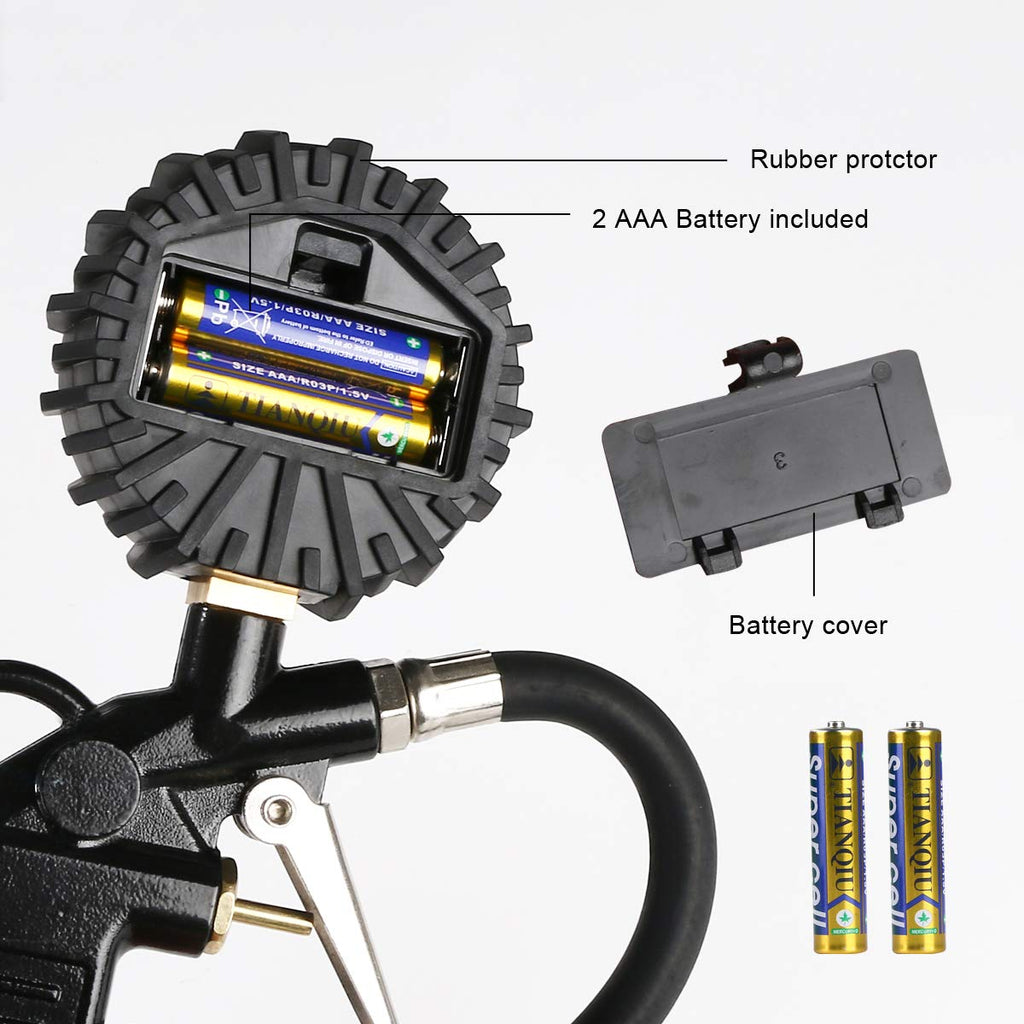 Tyre Pressure Gauge, Digital Tyre Inflator with Pressure Gauge 200 PSI Digital LCD Display, Valve Air Chuck and 90 Degree Valve Extender for Heavy Duty Car Motorcycle Bicycle