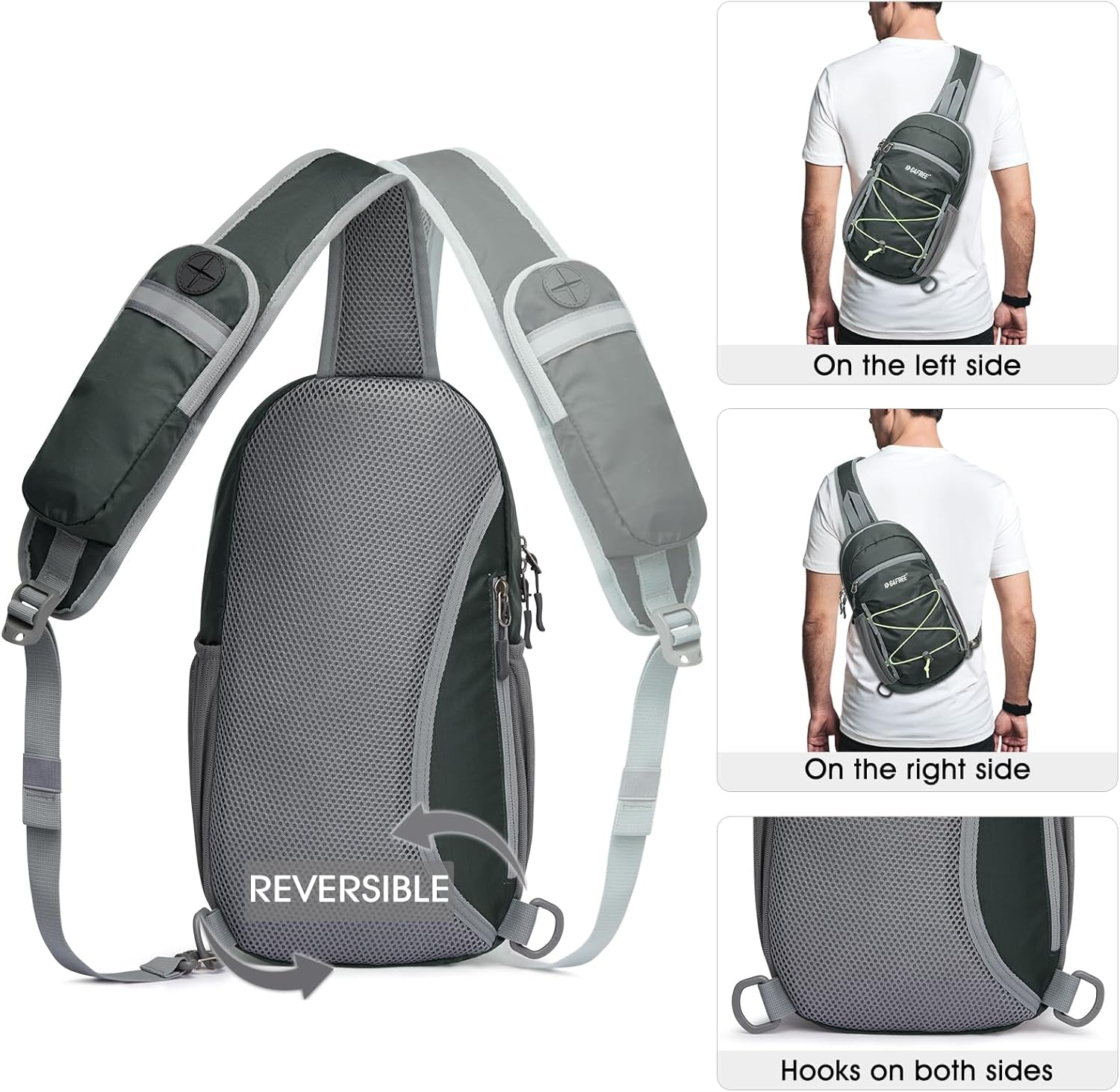 Sling Bag Backpack RFID Blocking Crossbody with Front Pocket Hiking Daypack Outdoor Chest Bag for Women Men