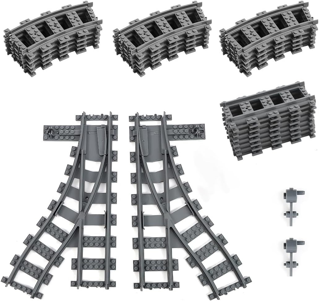 28PCS City Train Tracks, Classic Train Tracks Accessories, Railroad Building Toy Compatible with All Major Brand - 18 Curved, 8 Straight, 1 Right Turnout, 1 Left Turnout