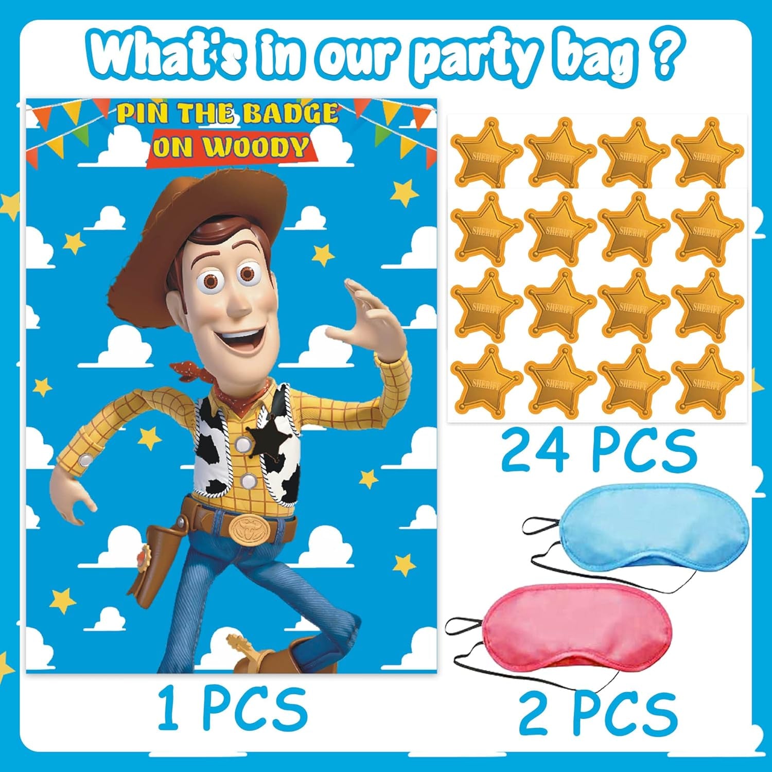 Toy Inspired Story Party Supplies, Toy Inspired Story Birthday Decorations, Pin the Badge on Woody Party Game Large Poster for Toy Inspired Story Party Decorations