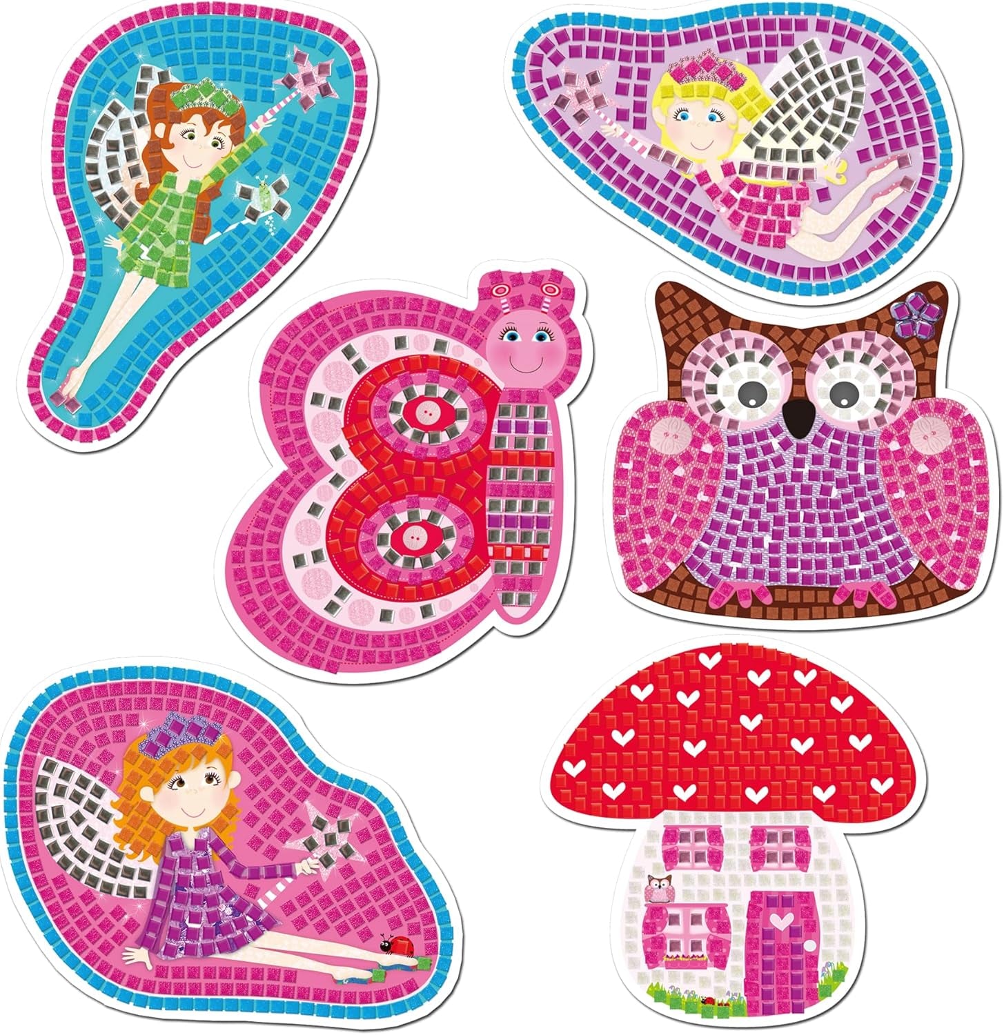 Fairy Sparkle Mosaics -Childrens Glitter Mosaic Set,Arts and Crafts Kit for Kids,Colourful Design Tile by Number Pictures and 5000Plus Self-Adhesive Glitter and Foil Foam Tiles -Ages 5 Years Plus