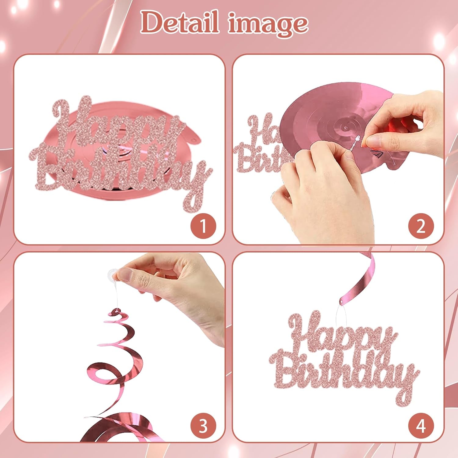 Happy 1St Birthday Decorations Banner - Rose Gold First Birthday Banners Bunting Set for Girls, Glitter Letter One and Heart Swirl Hanging for Baby One Happy Birthday Party Supplies