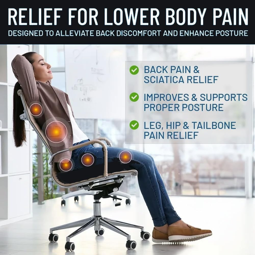 Foam Large Seat Cushion - Perfect for Office Chair, and Wheelchairs Non Slip Smooth Pain Relief - Moister Wicking Vinyl Wipeable Black Zip Cover (20" X 18" X 4")