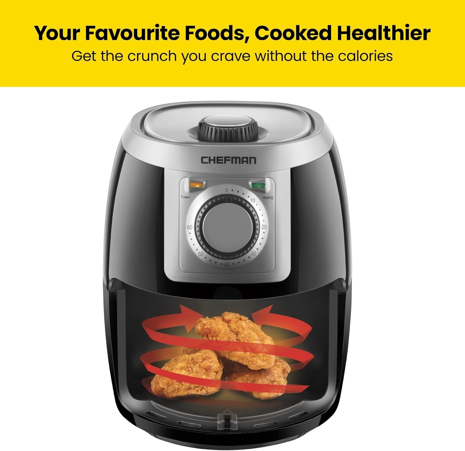 Turbofry 2-Litre Small Air Fryer, Compact Size, 1000W Power, Easy-Set 60-Minute Timer for Fast and Healthy Cooking, Uses No Oil, Nonstick Dishwasher-Safe Parts, Black