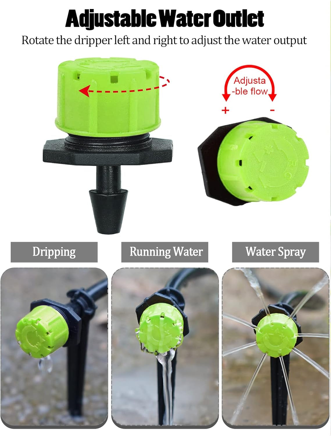 400Pcs Adjustable Irrigation Drippers Sprinklers, 1/4 Inch Automatic Irrigation Emitters Micro Spray Compatible with Watering System, Garden Supplies Greenhouse Accessories