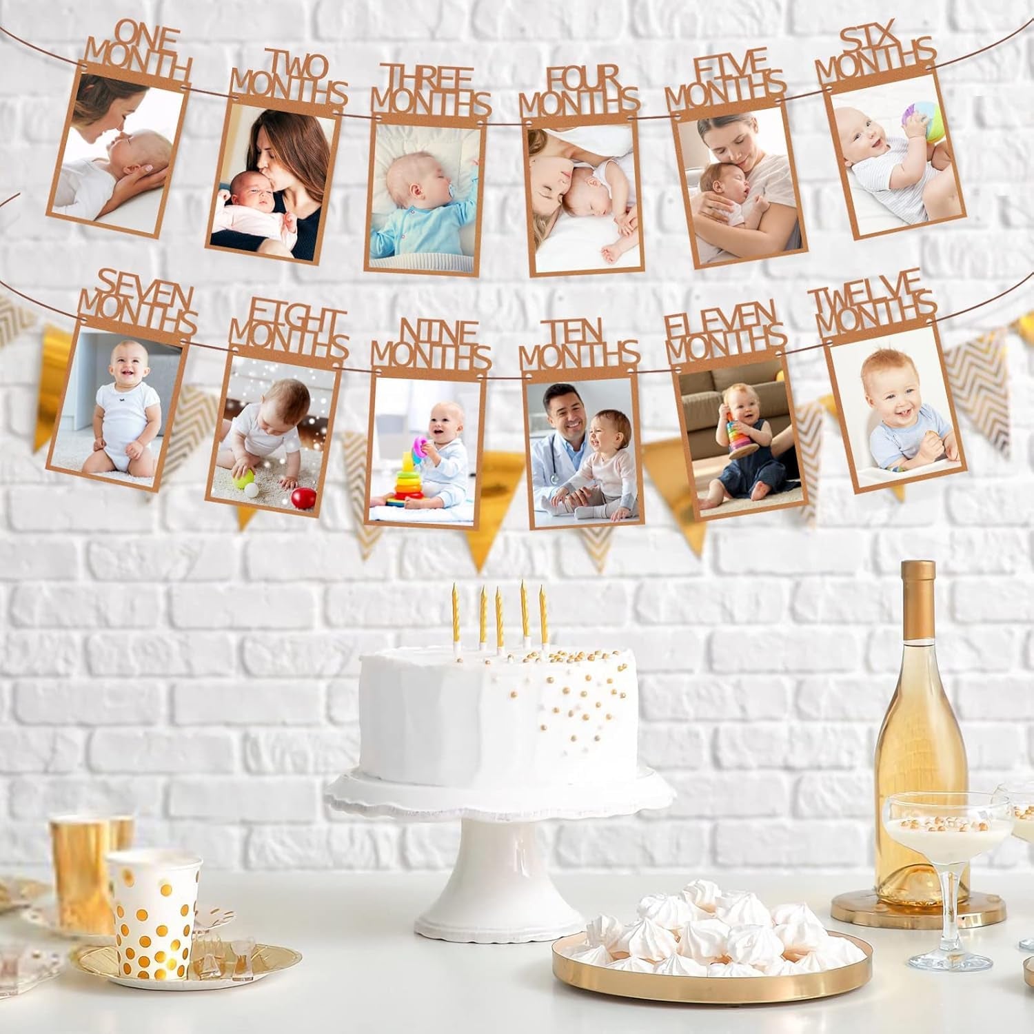 1St Birthday Decorations for Girl & Boy, 12Pcs Banner with Photo