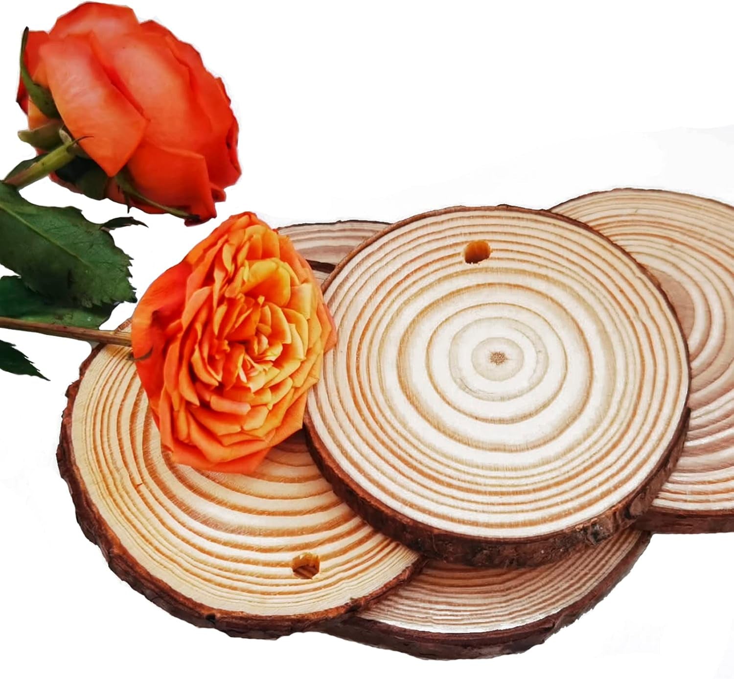 25Pcs Wood Slices for Crafts, Small Unfinished Wooden Circles with Hole and String for DIY Crafting Christmas Ornaments Decor (6-8Cm X25)