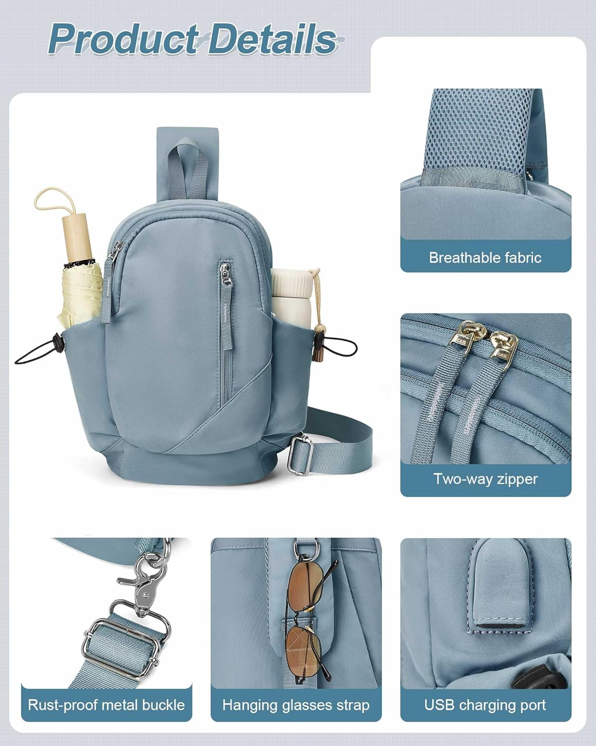 Sling Backpack Bag for Men Women, Chest Shoulder Backpack Crossbody Bags, Mini anti Theft One Strap Motorcycle Backpack Sling Chest Bag for Swimming Diving Outdoor Sports Blue