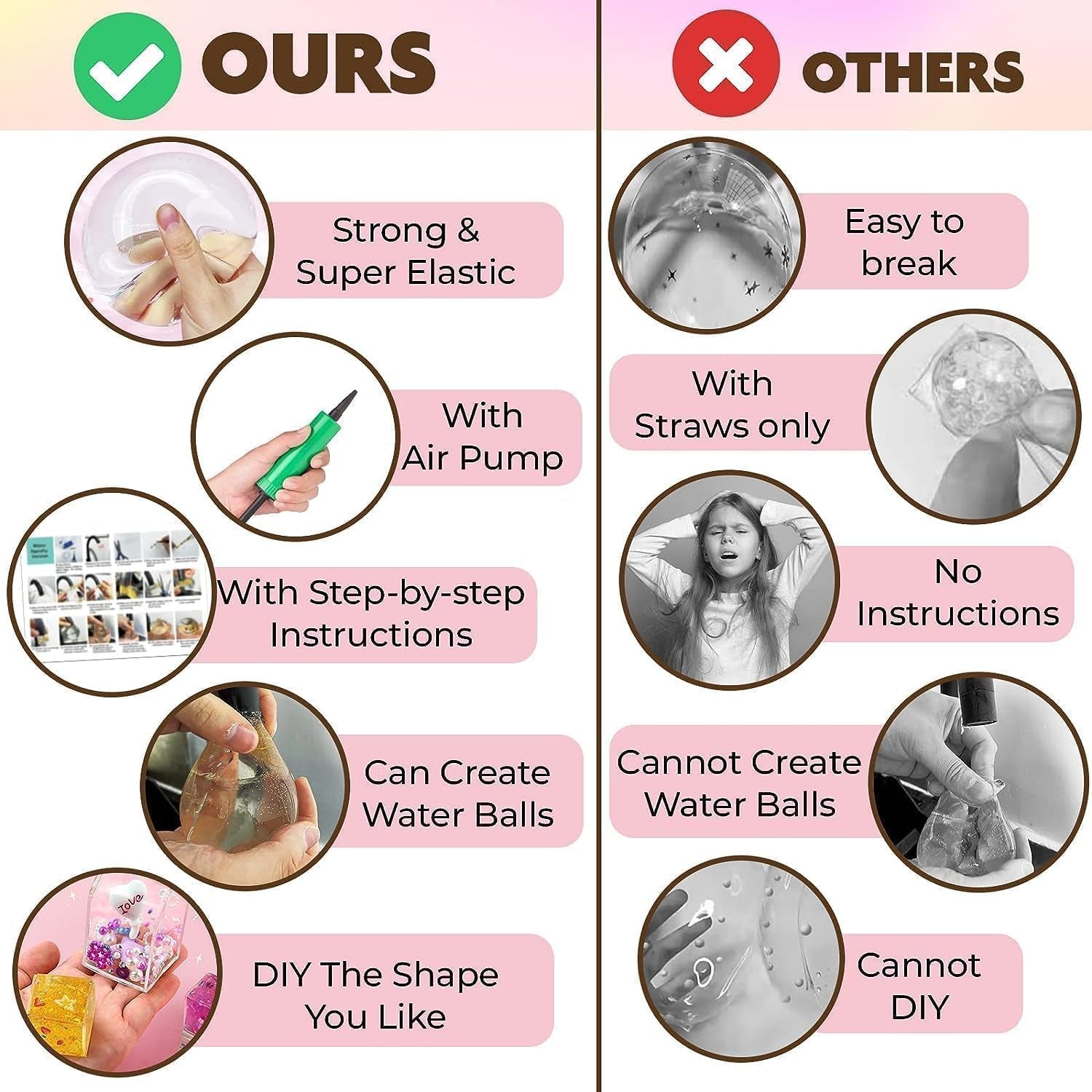 Nano Tape Bubble Kit - Water Balloon Version with 9.8Ft Double Sided Tape & Syringe Toy, Craft Kit for Kids 4-8, Girls Toys, Gifts for Girls Boys 4, 5, 6, 7, 8, 9, 10, 11, 12 Years Old