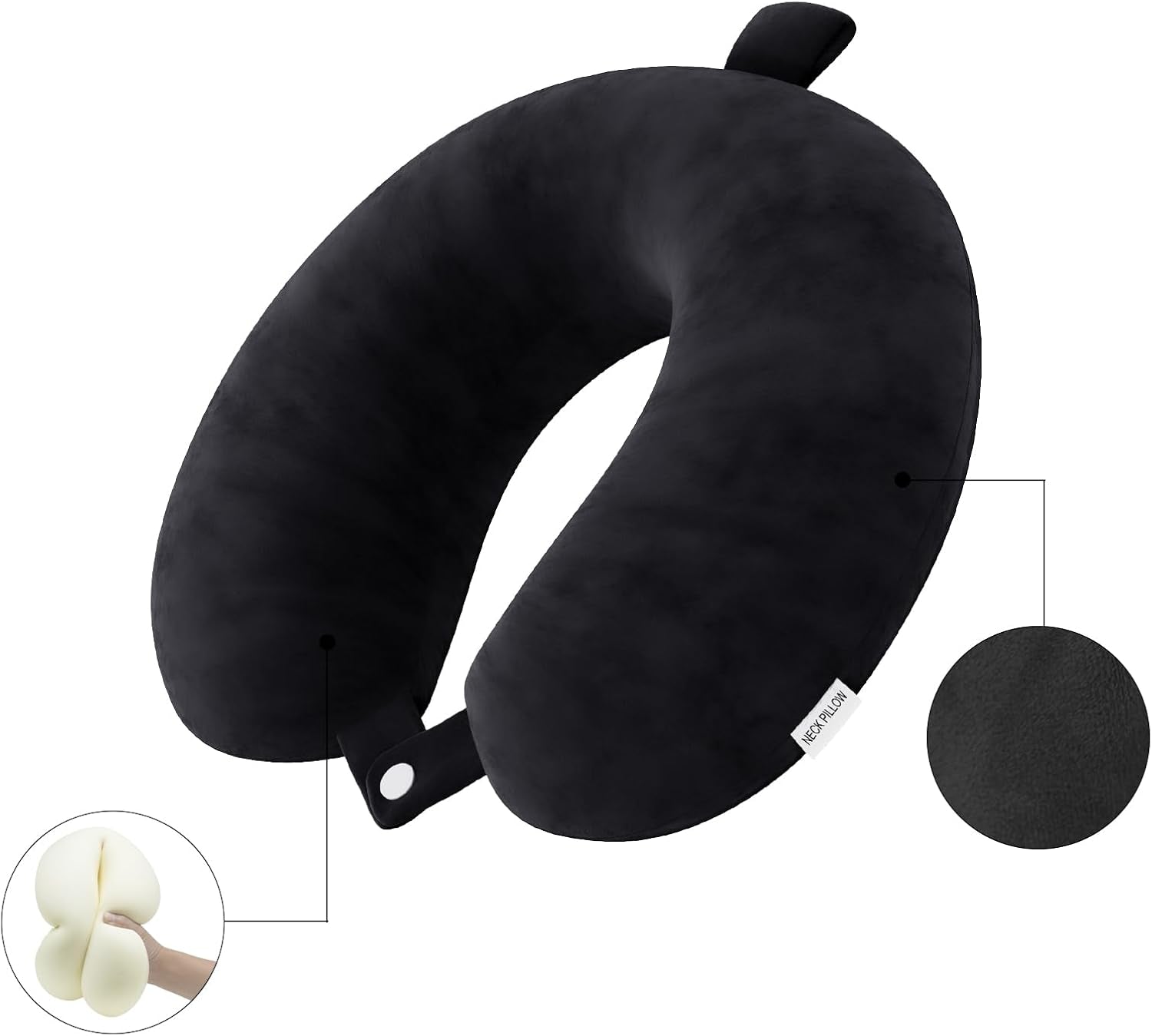 Travel Pillow Memory Foam Neck Pillow Lightweight Quick Pack for Airplane Train Car Travel Camping Neck Support Pillow (Black)