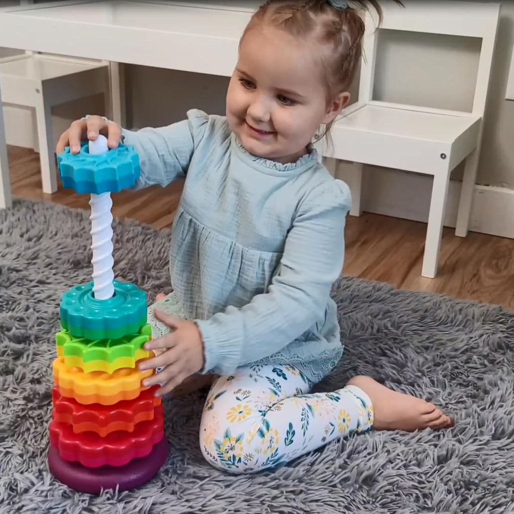 Educational Spinning Stacking Toys, Rainbow Stacking Rings Baby Toy, Montessori Sensory Learning Toy for Girls and Boys Toddlers Toys for 1-3 Year Old