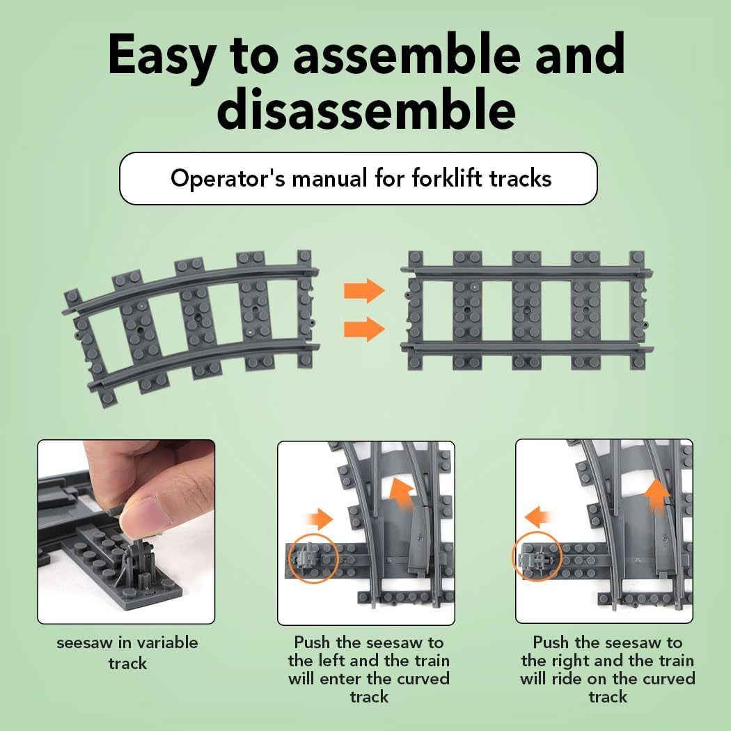 28PCS City Train Tracks, Classic Train Tracks Accessories, Railroad Building Toy Compatible with All Major Brand - 18 Curved, 8 Straight, 1 Right Turnout, 1 Left Turnout