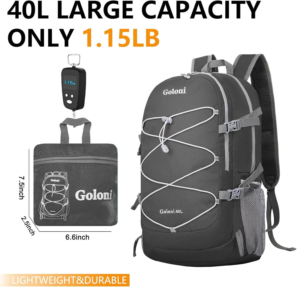 Ultra Lightweight Packable Backpack 40L - Foldable Hiking Backpack Water Resistant Small Foldable Daypack for Travel,Dark Grey