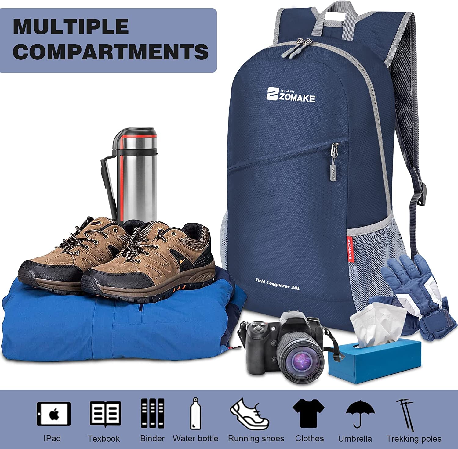 Lightweight Packable Backpack 20L, Foldable Backpacks Small Daypack for Hiking Water Resistant Day Bag for Travel