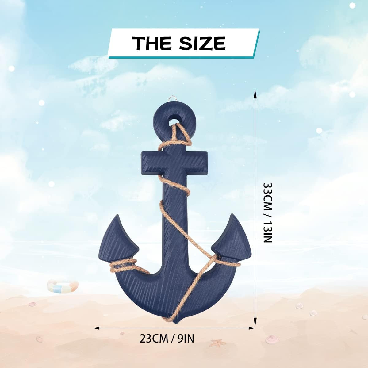 Fangoo 2 Pack 28 CM Wooden Ship Wheel and 33 CM Wood Anchor with Rope Nautical Boat Steering Rudder Wall Decor Door Hanging Ornament