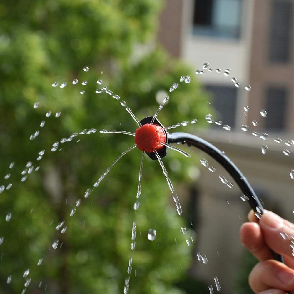 200Pcs 1/4Inch Adjustable Micro Drip Irrigation System Watering Sprinklers Anti-Clogging Emitter Dripper Red Garden Supplies