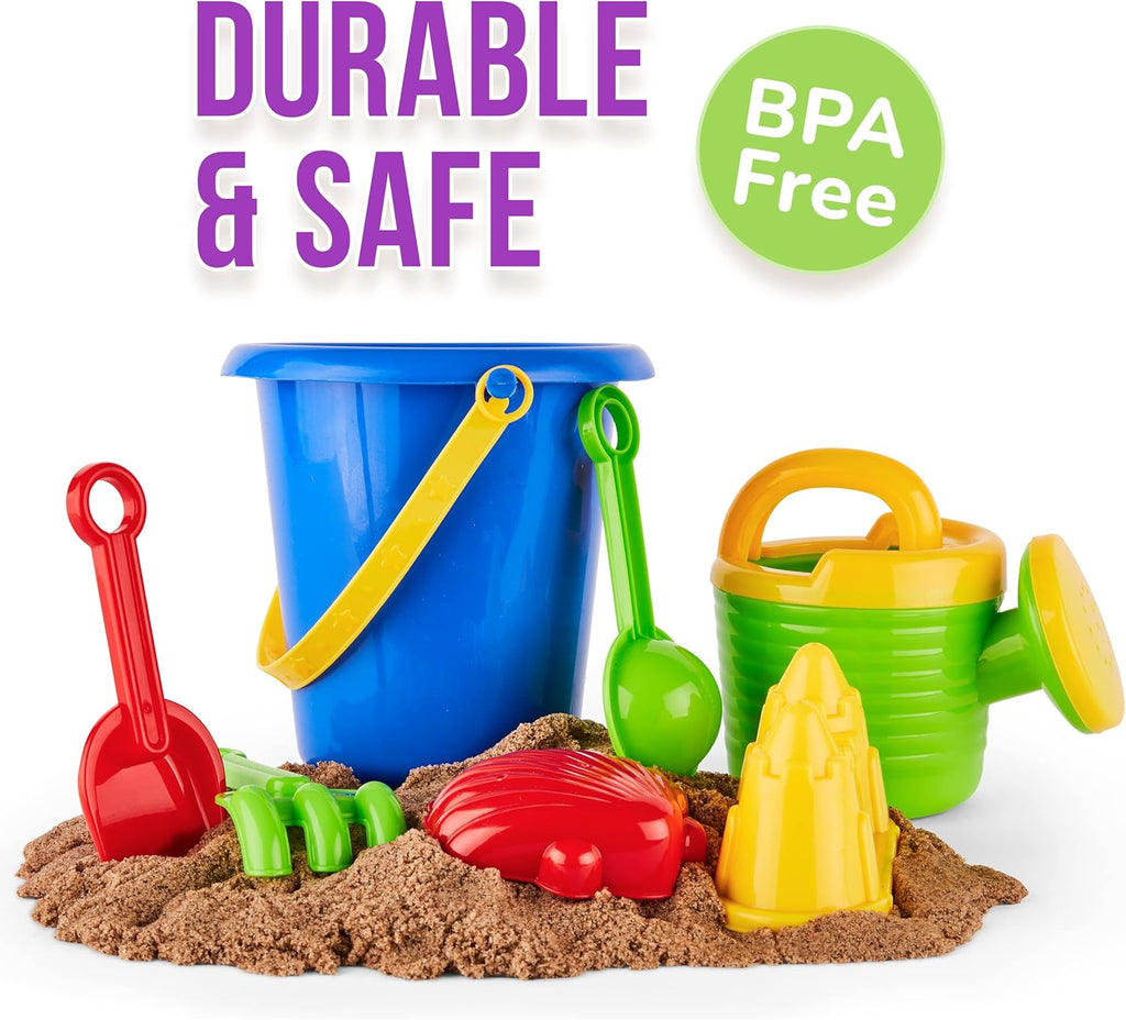 Beach Toys for Kids 3-10 - 18Pc Sand Toys Including Sand Buckets for Kids with Sifter, Watering Can, Rake, 4 Hand Tools, 10 Sand Molds & Mesh Beach Toy Bag - Sandbox Toys for Toddlers