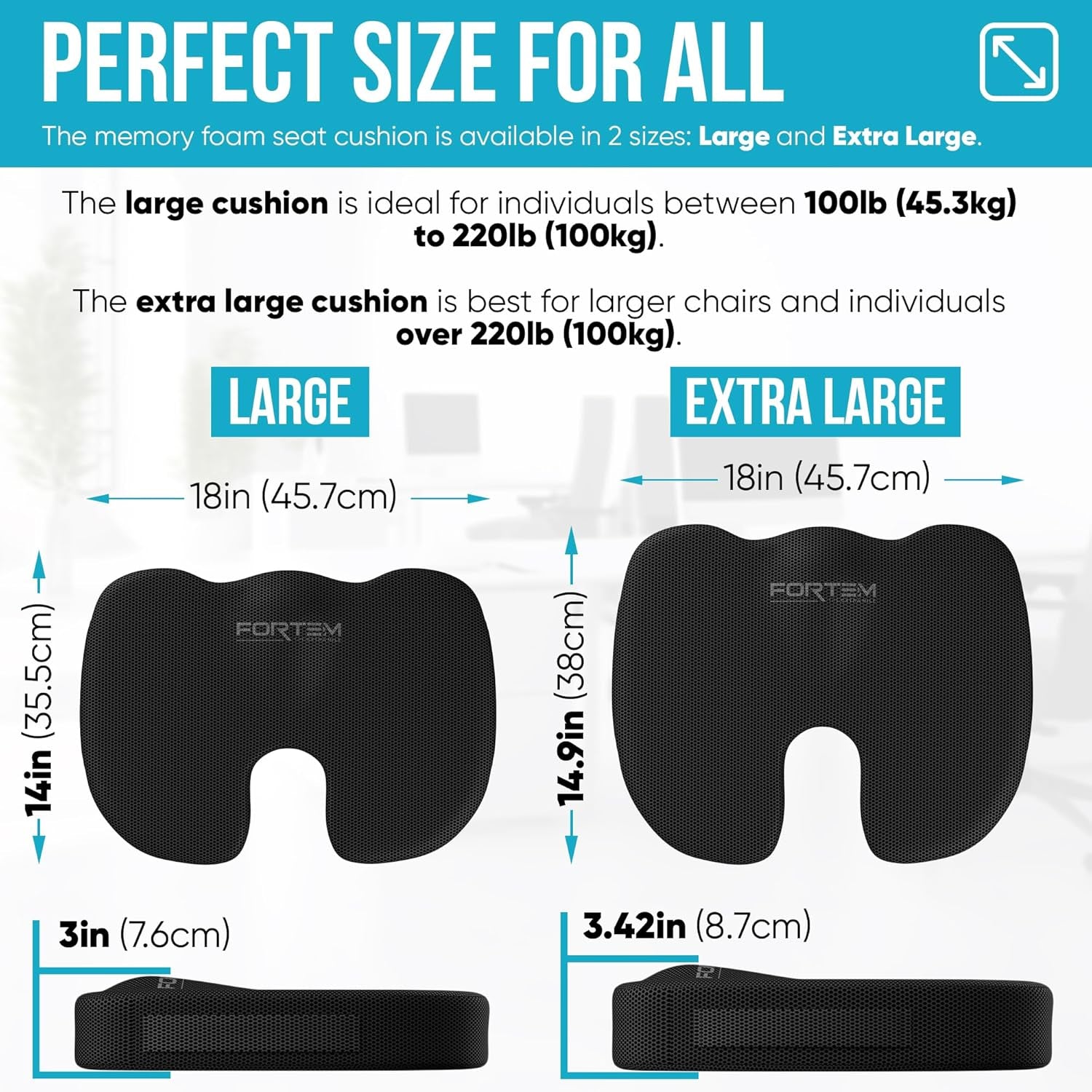 Office Chair Cushion and Back Support for Office Chair, Lumbar Support Cushion, Memory Foam Seat Cushion, Non Slip Sitting and Back Rest for Gaming, Car Seat Cushion, Chair Pad