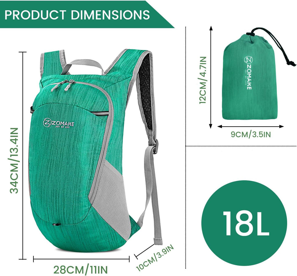 Ultra Lightweight Packable Backpack 18L, Small Foldable Hiking Backpacks Water Resistant Folding Daypack for Travel(Dark Green)