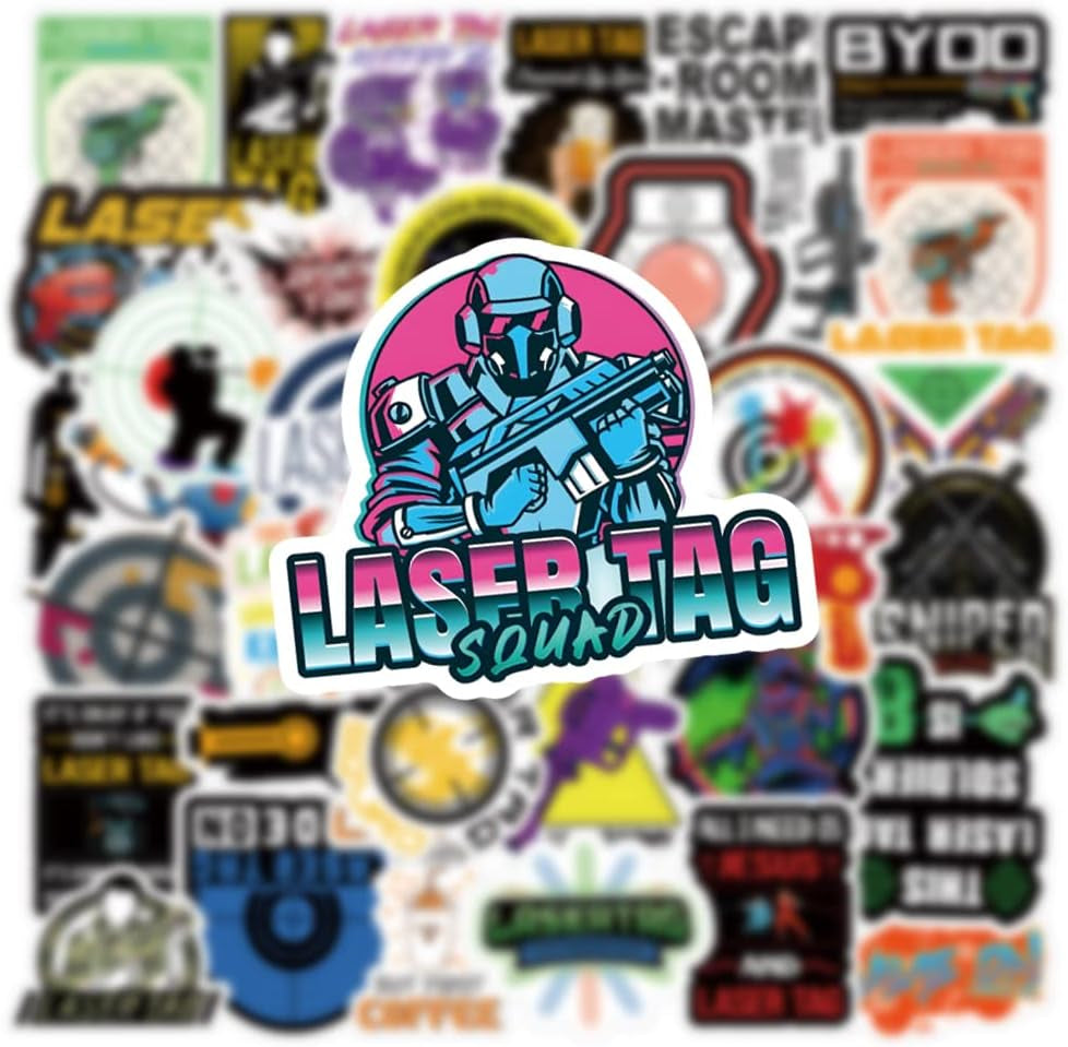 50Pcs Laser Tag Stickers, Cool Shooting Game Vinyl Waterproof Stickers for Hydro Flask,Water Bottle,Skateboard,Laptop,Phone,Car Decals Gifts for Kids Teens Adults for Party Favors Supplies（Laser Tag）…