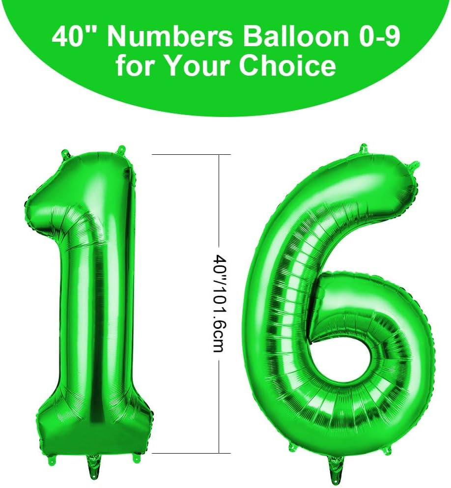 Helium Balloons - 40 Inch Number Balloons with Large Numbers - Birthday & Wedding Party Decorations (Green)