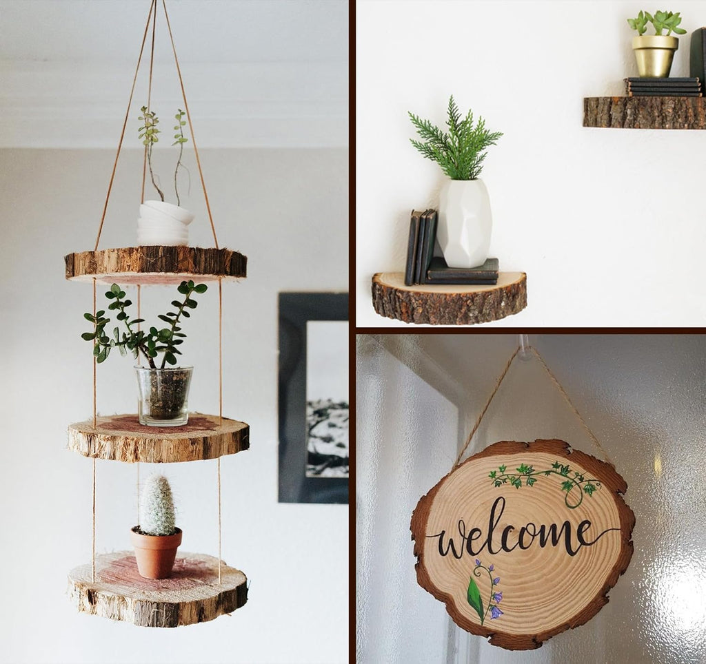 Natural Wood Slices 18-20Cm, 2Pcs Wooden Log Slices Non-Drill, Unfinished Wooden Discs, Wooden Circles for Crafts DIY Arts Coasters Christmas Decorations (HY3004)