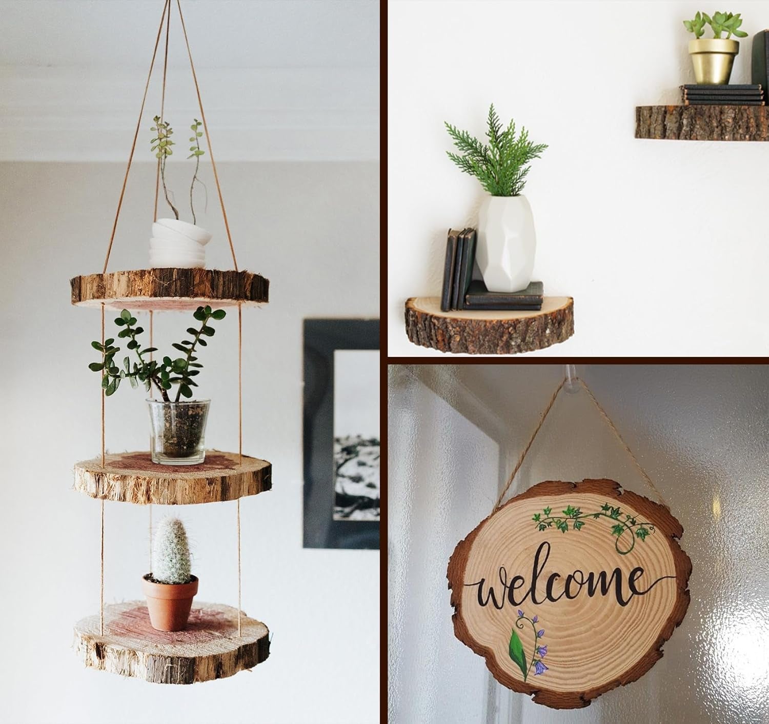 Natural Wood Slices 18-20Cm, 2Pcs Wooden Log Slices Non-Drill, Unfinished Wooden Discs, Wooden Circles for Crafts DIY Arts Coasters Christmas Decorations (HY3004)