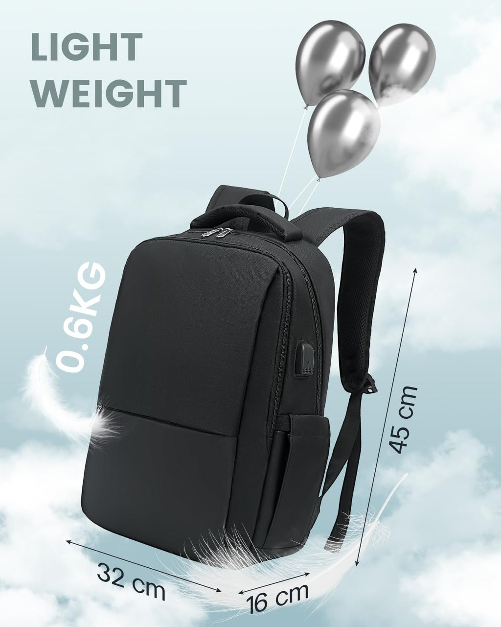 Laptop Backpack, Business Travel Backpack with Charging Port, Water Resistant Laptop Rucksack, Anti-Theft Backpack for Men Women, Fits 15.6-Inch Laptop School Bag