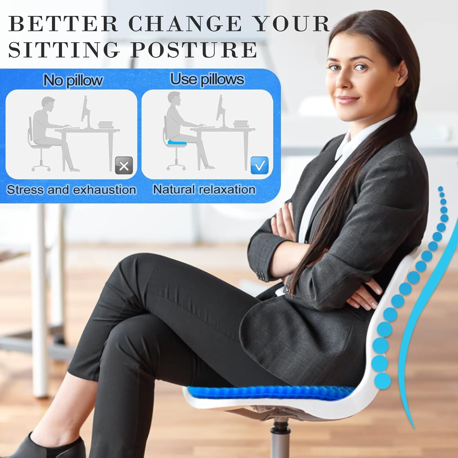 Gel Seat Cushion, Double Thick Breathable Seat Cushion Cool Gel Cushion Honeycomb Design,Breathable Lumbar Support Chair Cushion with Non-Slip,Seat Cushion for Home Office Chair Car Wheelchair