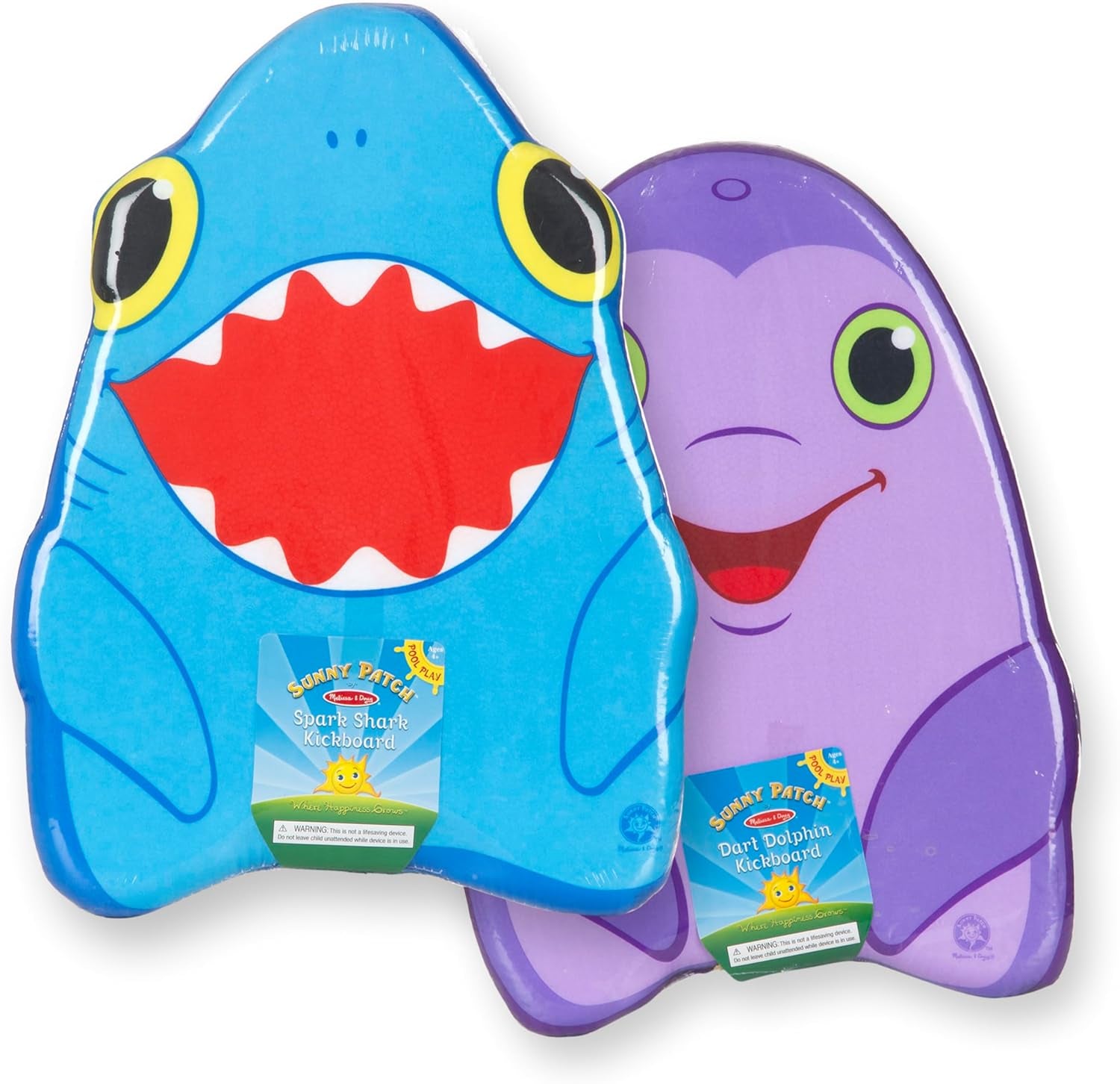 Sunny Patch Dolphin and Shark Kickboards - Learn-To-Swim Pool Toys (Set of 2)