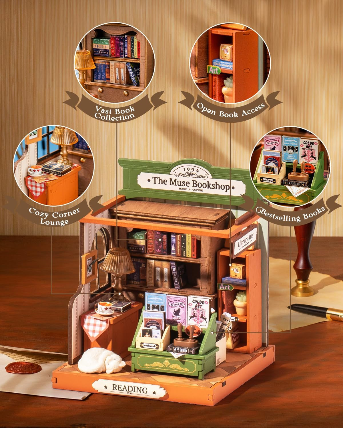 DIY Miniature House Kit Model Kits for Adults to Build Home Desk Bookshelf Decoration the Muse Bookshop Craft Kits for Adults Gift Idea for Girls Boys Kids DS040