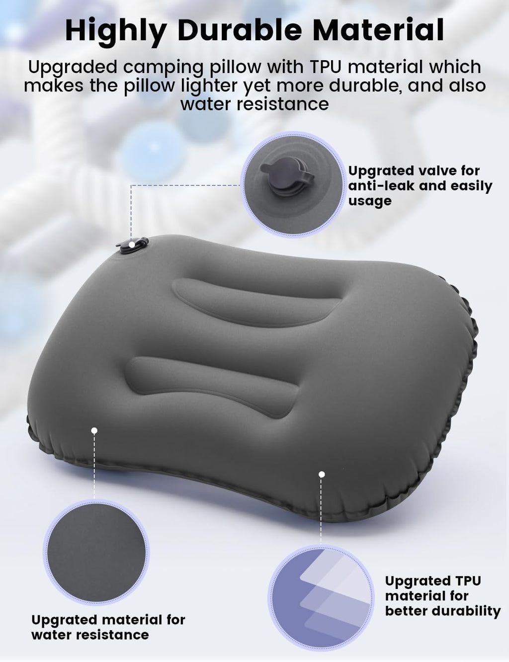 Camping Pillow Inflatable with Ergonomic Design, Travel Pillow Air Pillow Beach Pillow for Neck Support for Car Beach Office