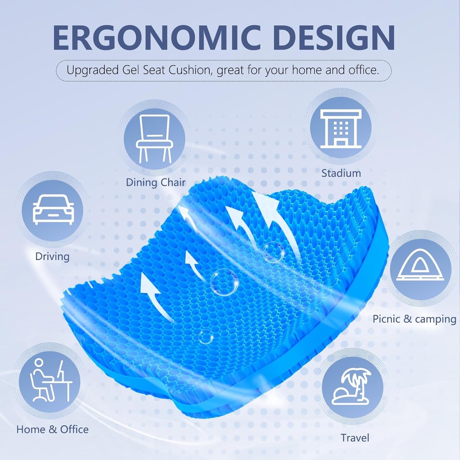 Gel Seat Cushion, Thicken Big Office Chair Cushion Chair Seat Pads for Long Sitting, Sciatica Hip Pain Relief, Egg Seat Cushion for Wheelchair Car Office Home Travel Outdoor