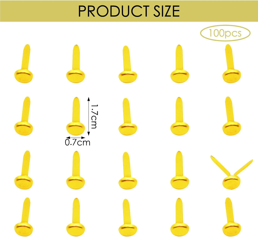100Pcs Split Pins,Scrapbooking Brads Split Pins,Metal Paper Fasteners Mini Brads,8Mmx17Mm round Scrapbooking Brads Split Pins for Paper Craft DIY Stamping Scrapbook Office Household Supplies(Gold)
