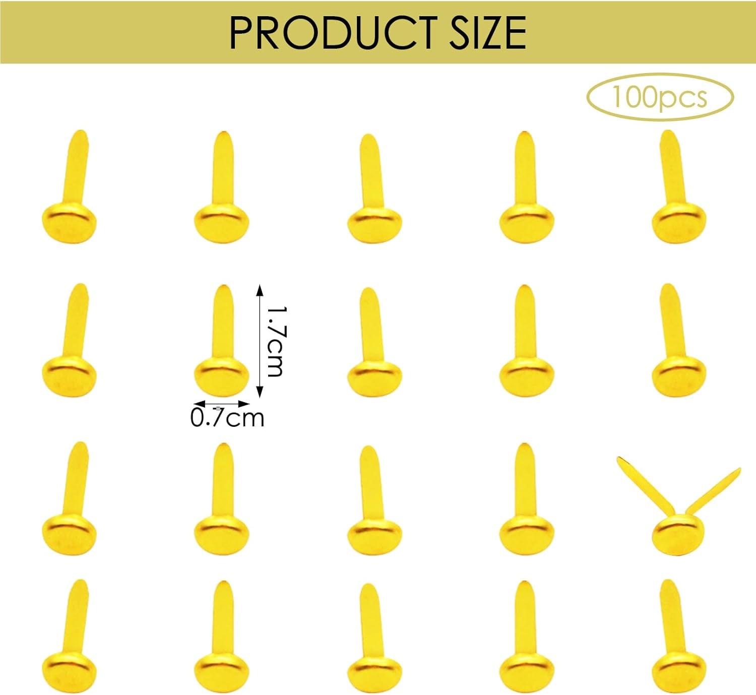 100Pcs Split Pins,Scrapbooking Brads Split Pins,Metal Paper Fasteners Mini Brads,8Mmx17Mm round Scrapbooking Brads Split Pins for Paper Craft DIY Stamping Scrapbook Office Household Supplies(Gold)