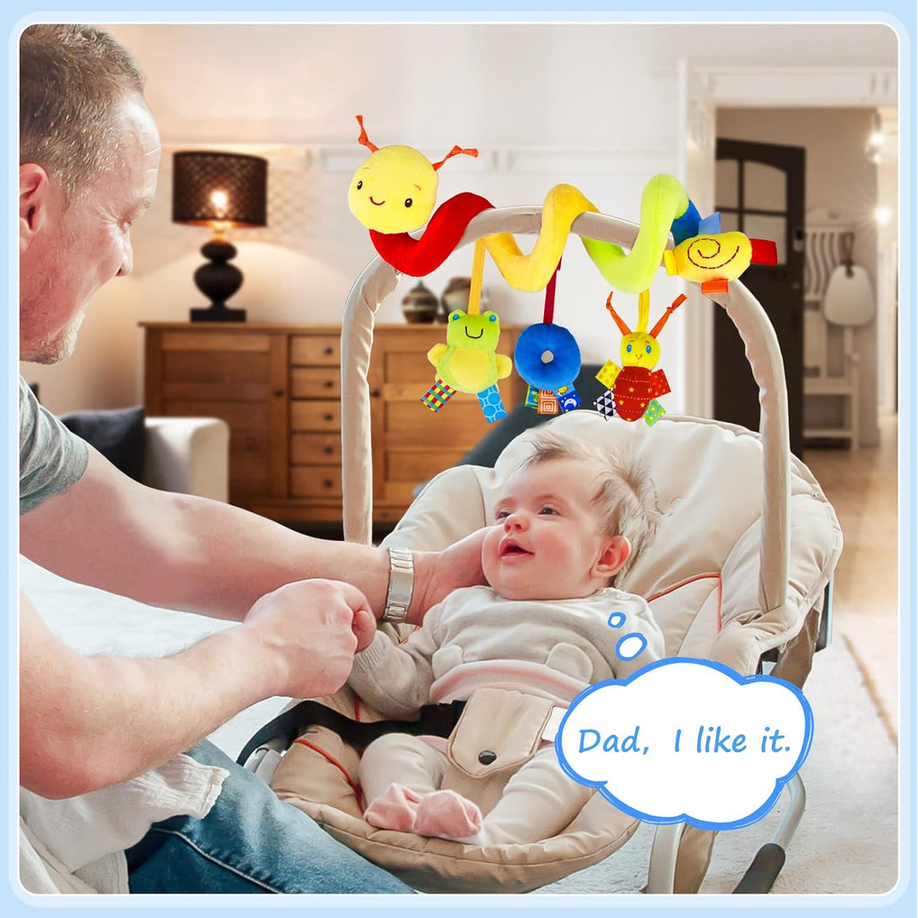 Spiral Car Seat & Stroller Activity Toy - Baby Sensory Toys Soft Hanging Toys for Babies 0-12 Months Boys Girls Carseat Crib Stroller, with Ringing Bell, Music