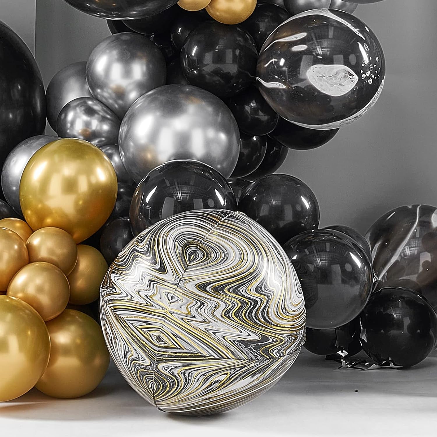 140Pc Black & Gold Balloon Arch Kit, Marble & Metallic Balloons for Birthday, Wedding, Anniversary