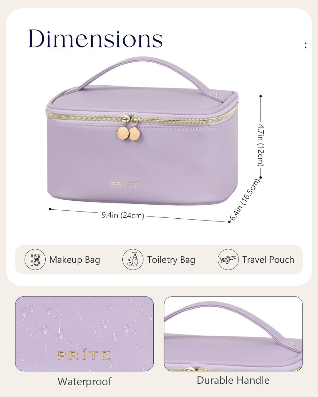 Large Makeup Bag for Women Travel Cosmetic Case Waterproof PU Leather Toiletry Bag Portable Make up Organiser with Handle and Removable Divider (Purple)