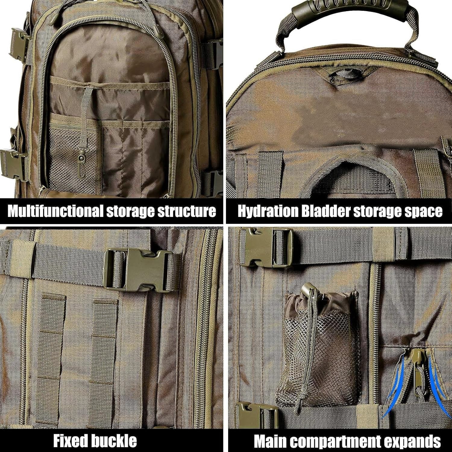Tactical Backpack Military Hiking Daypack - Molle Backpack for Men 3 Day Assault Pack Bug Out Bag for Camping Travel Army Hunting Gym Rucksack Survival (Green)