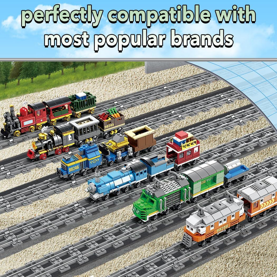 28PCS City Train Tracks, Classic Train Tracks Accessories, Railroad Building Toy Compatible with All Major Brand - 18 Curved, 8 Straight, 1 Right Turnout, 1 Left Turnout